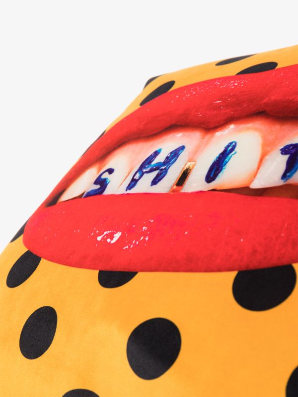 Seletti Yellow Polka Dot Lip Print Cushion | Browns Cushions