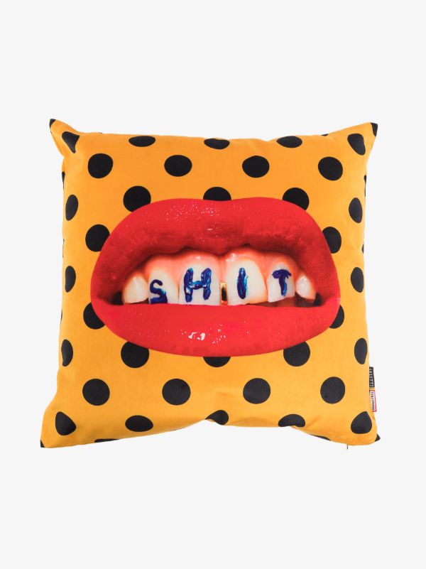 Seletti yellow polka dot lip print cushion | Browns Cushions