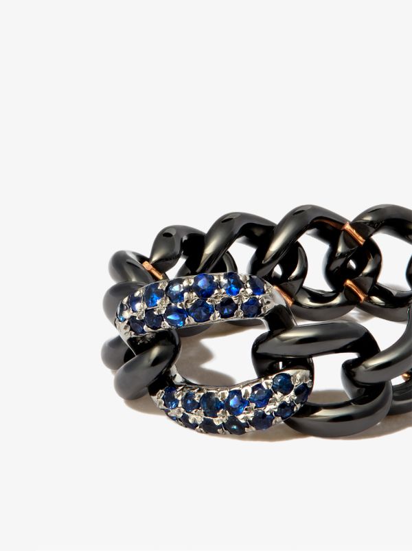SHAY 18K Black Gold Curb Chain Sapphire Ring | Browns Rings