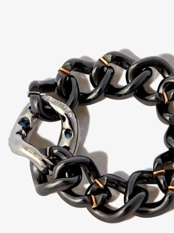 SHAY 18K Black Gold Curb Chain Sapphire Ring | Browns Rings