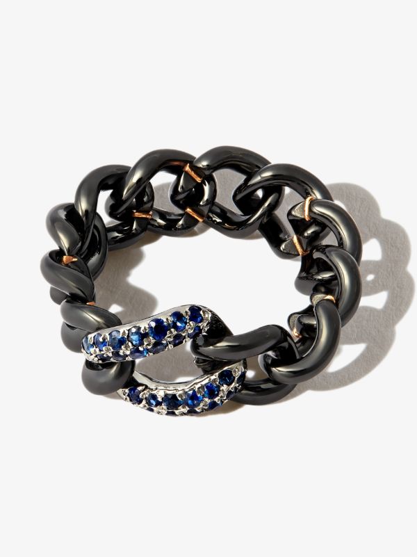 SHAY 18K black gold curb chain sapphire ring | Browns Rings