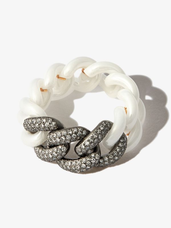 SHAY 18K black gold curb link diamond ring | Browns Rings