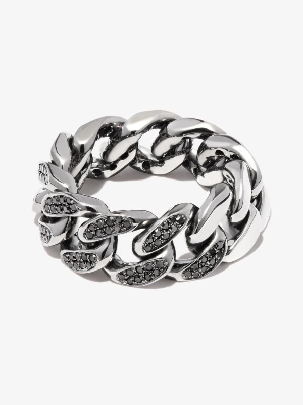 SHAY 18K black gold flat link diamond ring | Browns Rings