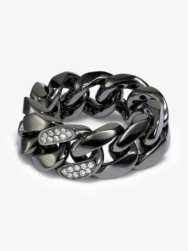 SHAY 18K black gold flat link diamond ring | Browns Rings
