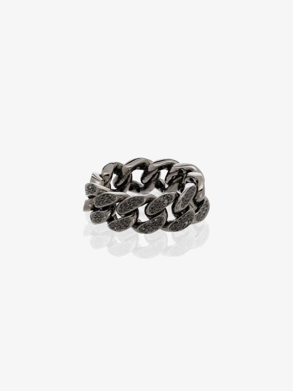 SHAY 18K black gold flat link diamond ring | Browns Rings