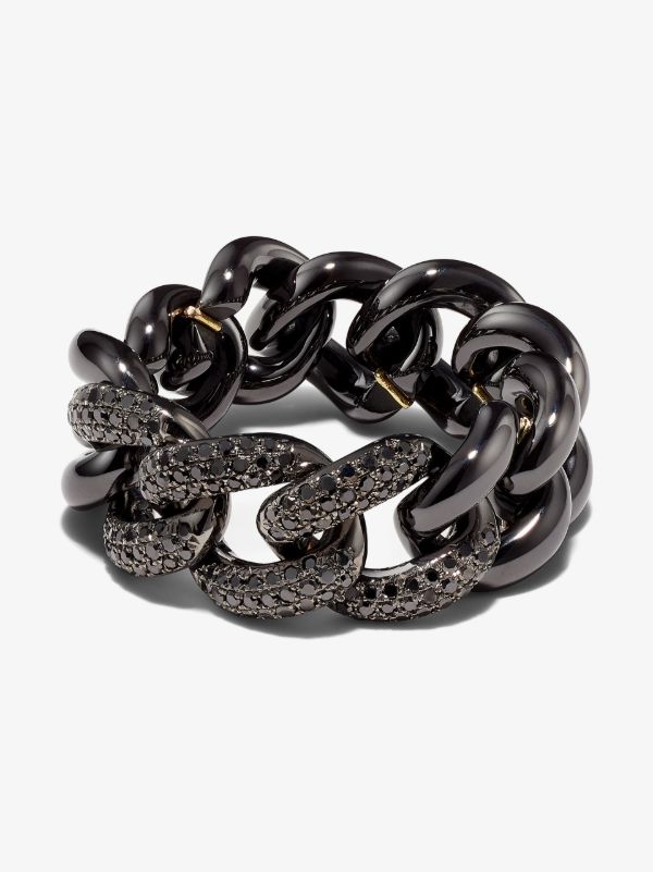 SHAY 18K black gold mini link diamond ring | Browns Rings
