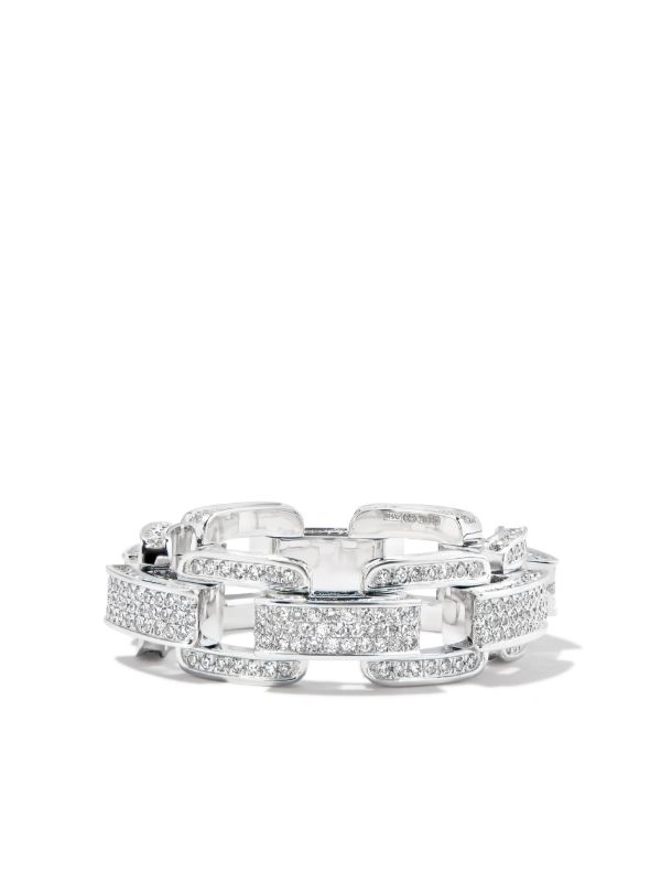 SHAY 18K White Gold Deco Link Chain Diamond Ring | Browns Rings