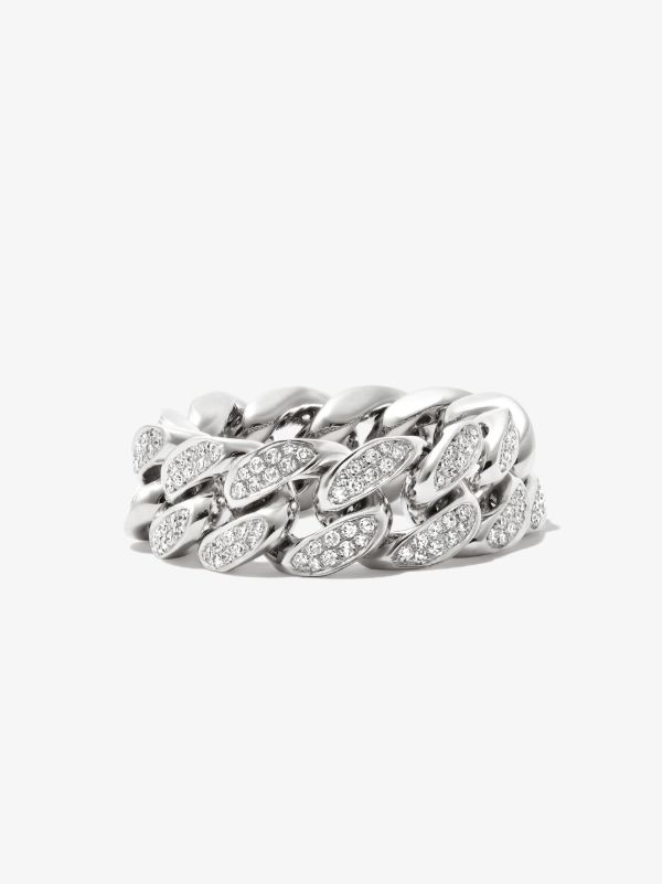 SHAY 18K White Gold Flat Link Diamond Ring | Browns Rings
