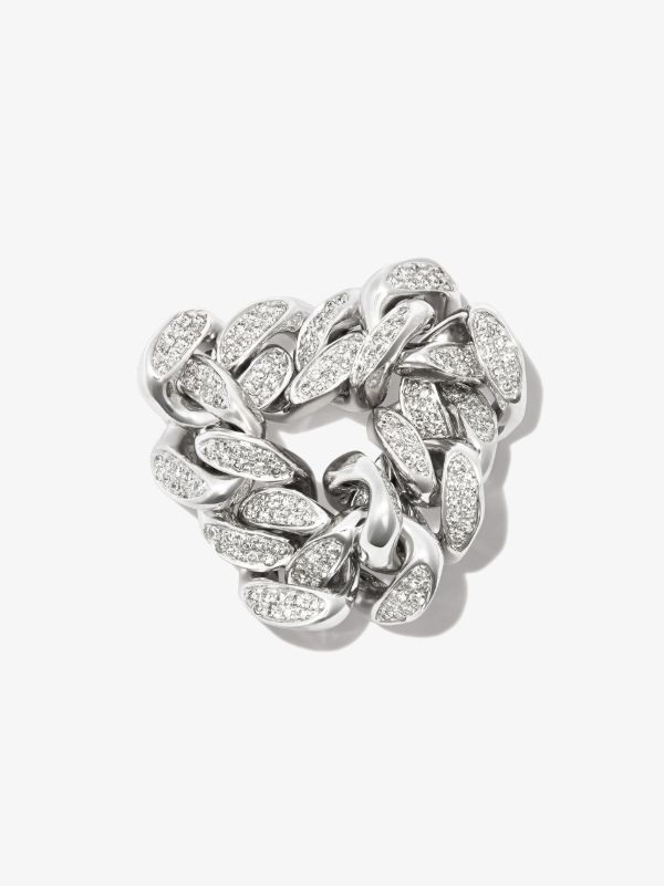 SHAY 18K White Gold Flat Link Diamond Ring | Browns Rings