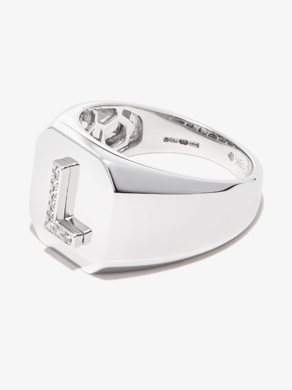 SHAY 18K white gold L initial diamond signet ring | Browns Rings