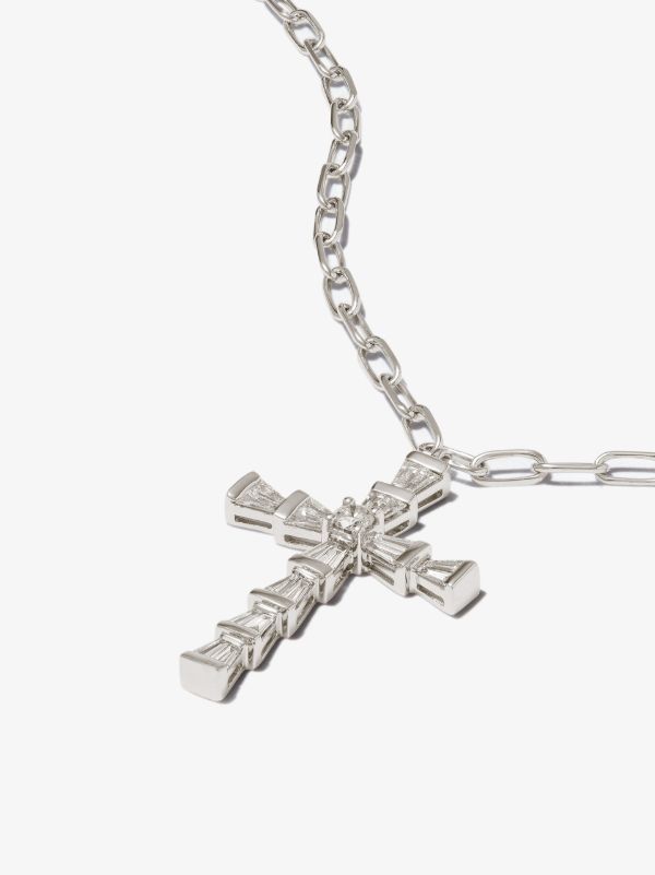 SHAY 18K White Gold Mini Cross Diamond Necklace | Browns Necklaces