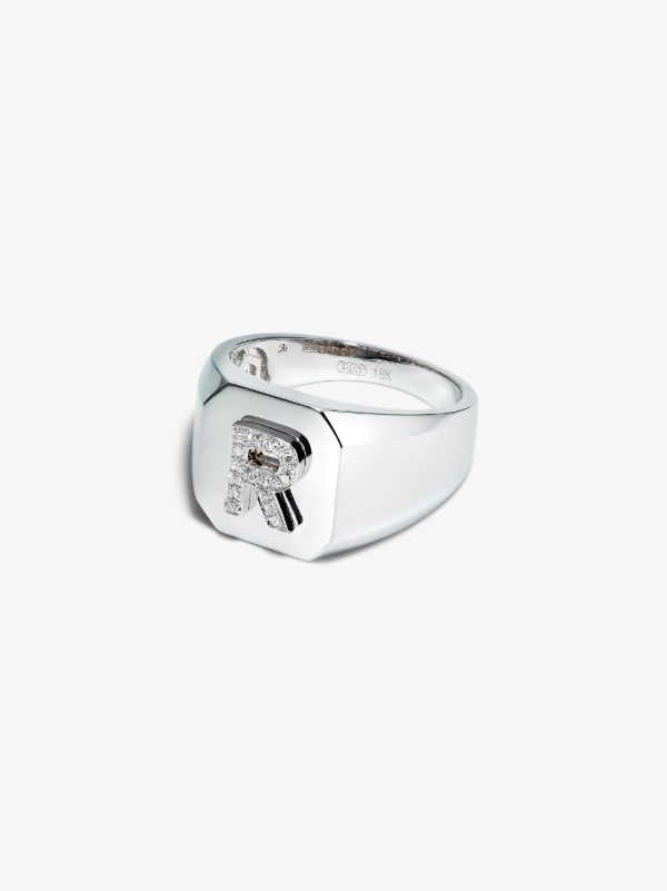 SHAY 18K White Gold R Initial Diamond Ring | Browns Rings