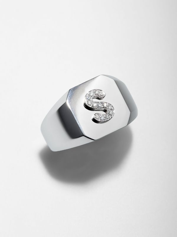SHAY 18K White Gold S Initial Diamond Ring | Browns Rings