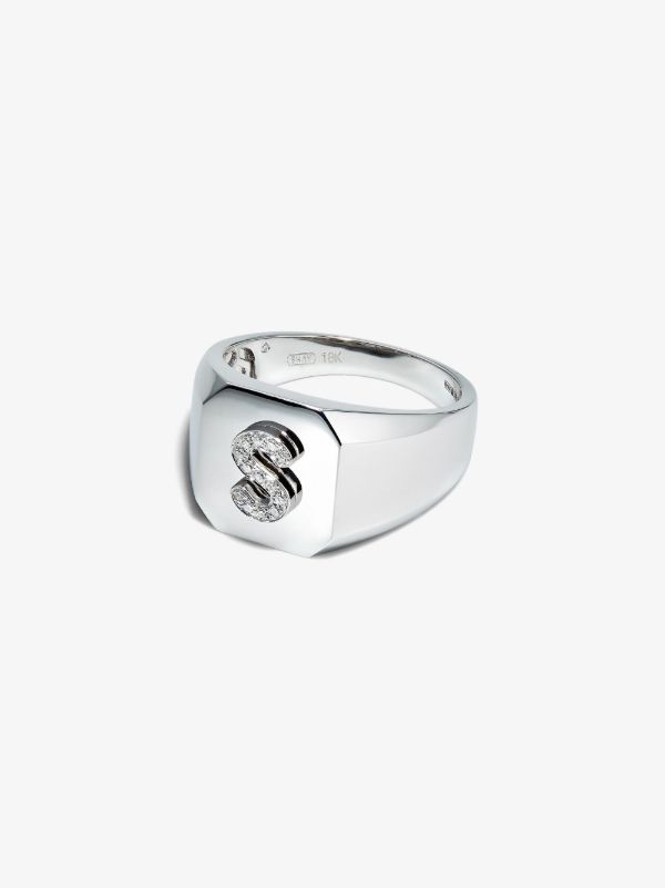 SHAY 18K White Gold S Initial Diamond Ring | Browns Rings