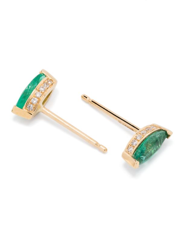 SHAY 18K Yellow Gold Halo Emerald And Diamond Stud Earrings | Browns Fine Earrings