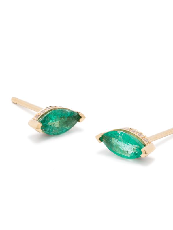 SHAY 18K Yellow Gold Halo Emerald And Diamond Stud Earrings | Browns Fine Earrings