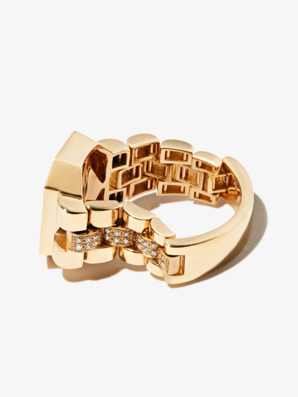 SHAY 18K Yellow Gold Rail Link Diamond Signet Ring | Browns Rings