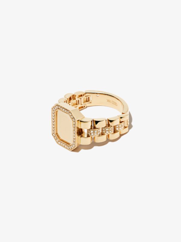 SHAY 18K Yellow Gold rail link diamond signet ring | Browns Rings
