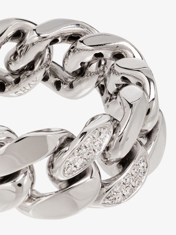 Silver SHAY 18K White Gold Pavé Diamond Link Ring| Browns Rings