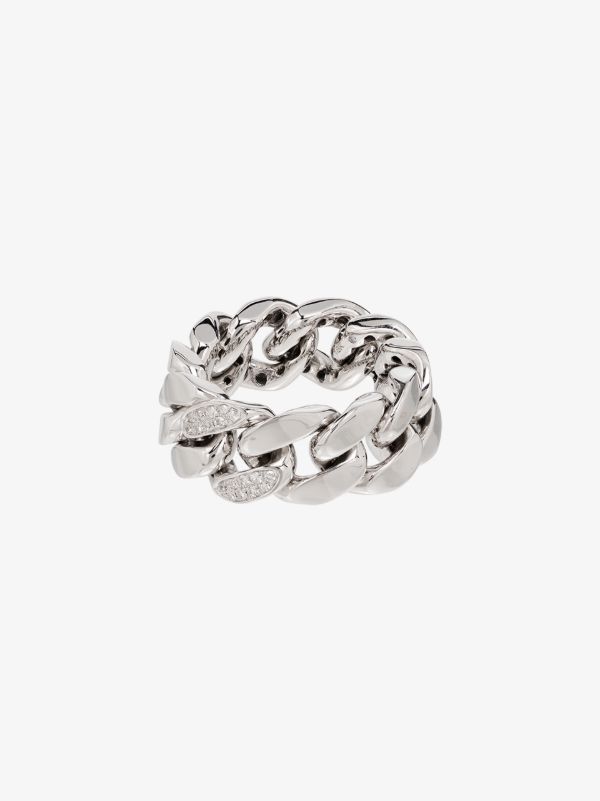 Silver SHAY 18K white gold pavé diamond link ring| Browns Rings