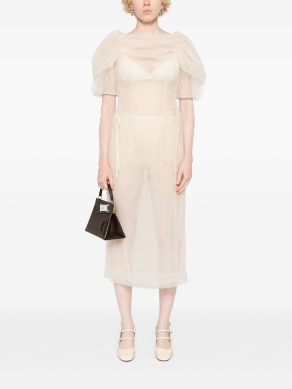 Simone Rocha Neutral Short-Sleeve Sheer Dress | Browns Cocktail & Party Dresses