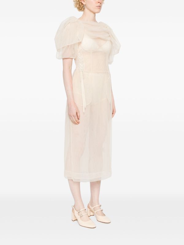 Simone Rocha Neutral Short-Sleeve Sheer Dress | Browns Cocktail & Party Dresses