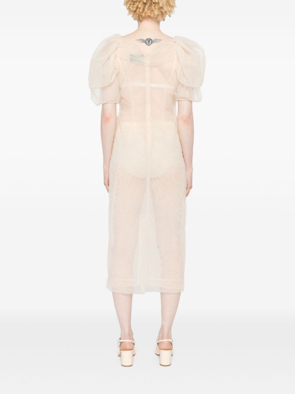 Simone Rocha Neutral Short-Sleeve Sheer Dress | Browns Cocktail & Party Dresses