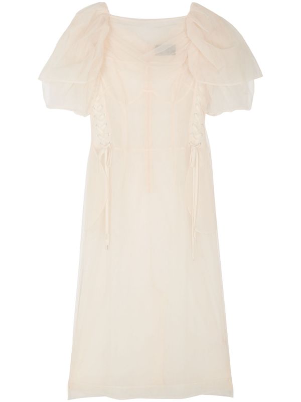 Simone Rocha Neutral Short-Sleeve Sheer Dress | Browns Cocktail & Party Dresses