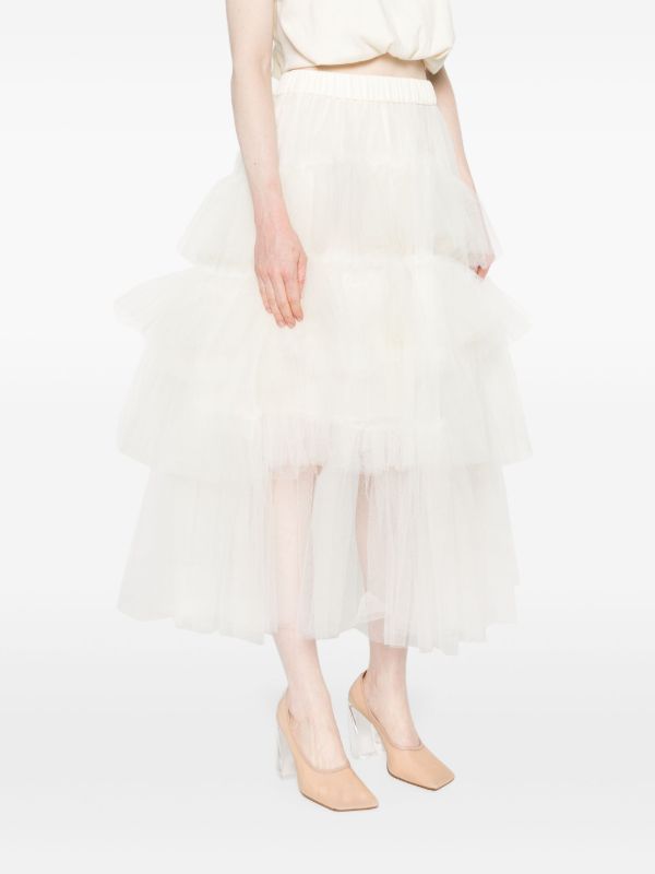 Simone Rocha White Ruffled Tiered Tulle Skirt | Browns Full Skirts