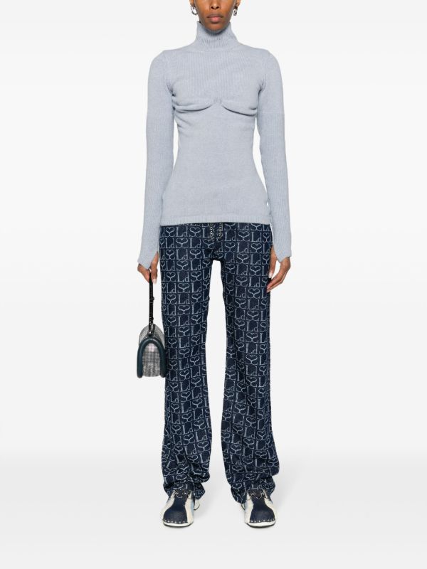 Sinead O'Dwyer Blue Draped-Panel Knit Sweater | Browns Knitted Sweaters