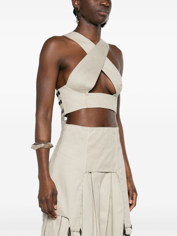 Sinead O'Dwyer Neutral Criss-Cross Crop Top | Browns Vests & Tank Tops