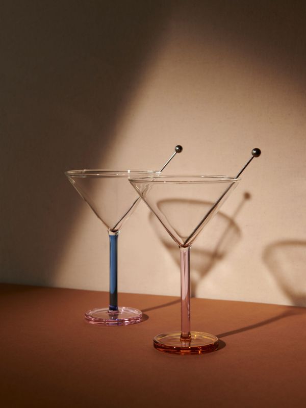 Sophie Lou Jacobsen Multicolour Glass And Stainless Steel Two Martini Glasses | Browns Glassware