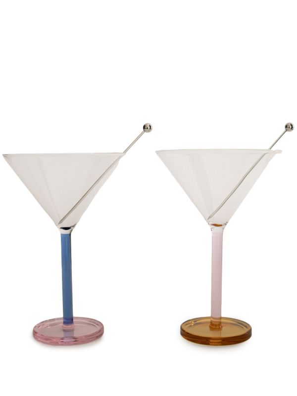 Sophie Lou Jacobsen Multicolour Glass And Stainless Steel Two Martini Glasses | Browns Glassware