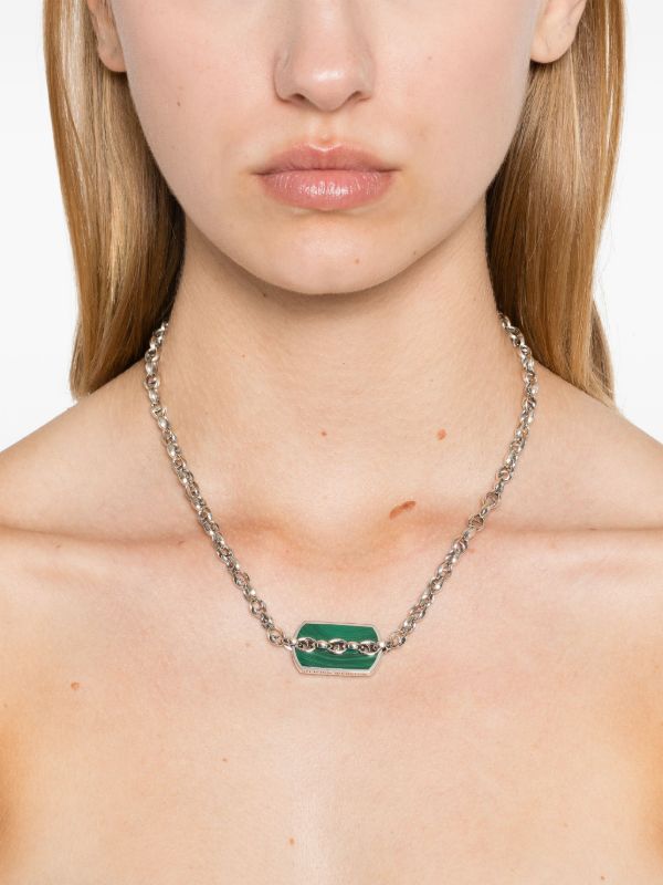 Stephen Webster Sterling Silver Inline Razer Tag Malachite Necklace | Browns Necklaces