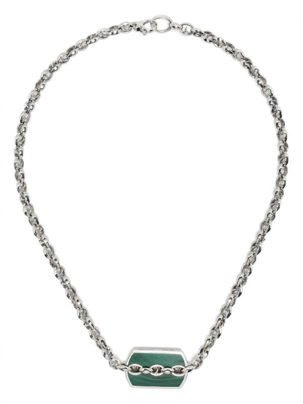Stephen Webster Sterling Silver Inline Razer Tag Malachite Necklace | Browns Necklaces