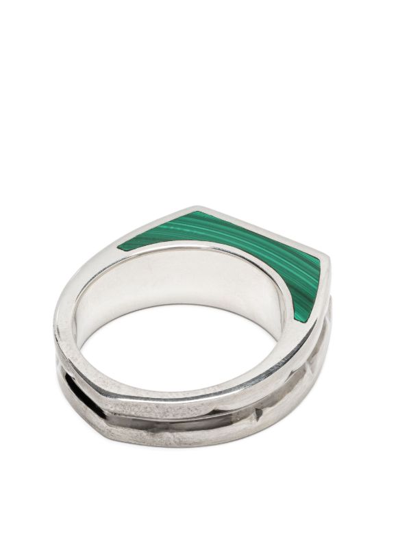 Stephen Webster Sterling Silver Inscription Inlay Malachite Signet Ring | Browns Rings