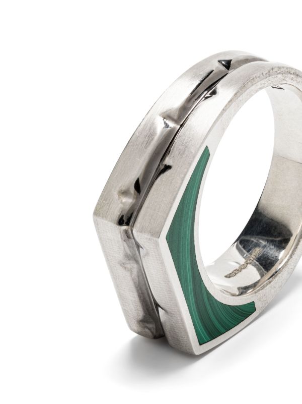 Stephen Webster Sterling Silver Inscription Inlay Malachite Signet Ring | Browns Rings