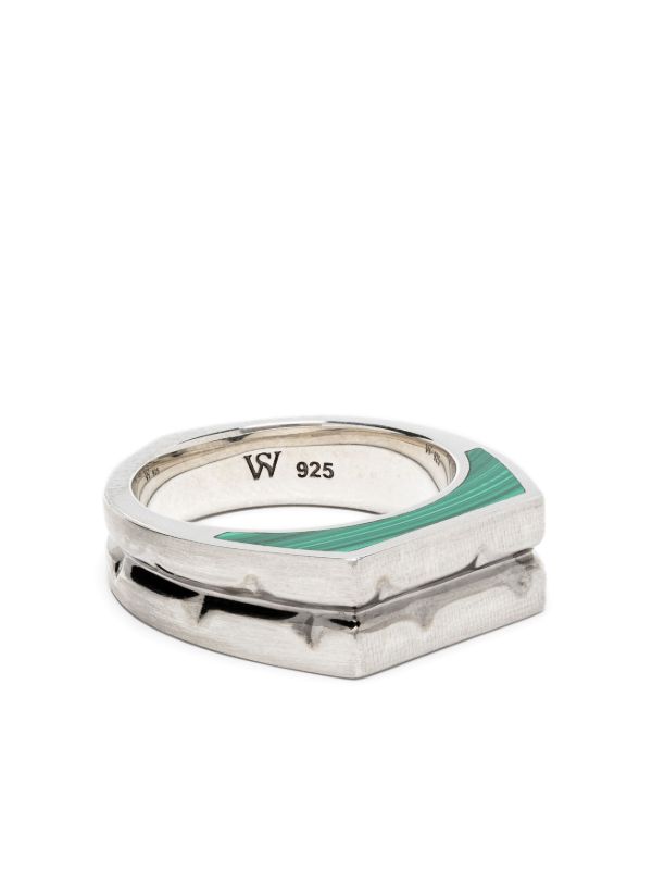 Stephen Webster Sterling Silver Inscription Inlay Malachite Signet Ring | Browns Rings