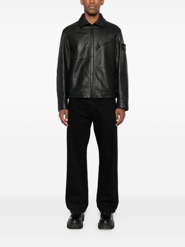 Stone Island Panelled Zip-fastening Leather Jacket | Browns Leather Jackets