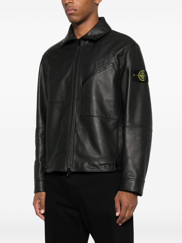 Stone Island Panelled Zip-fastening Leather Jacket | Browns Leather Jackets