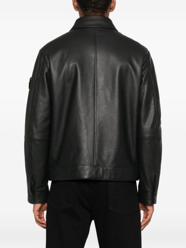 Stone Island Panelled Zip-fastening Leather Jacket | Browns Leather Jackets