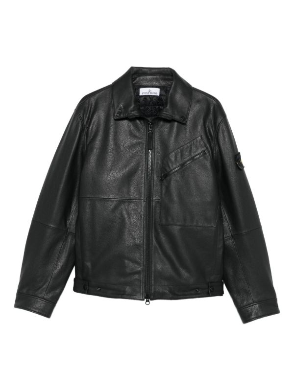 Stone Island panelled zip-fastening leather jacket | Browns Leather Jackets
