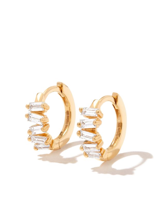 Suzanne Kalan 18K yellow gold Bold diamond huggie earrings | Browns Fine Earrings