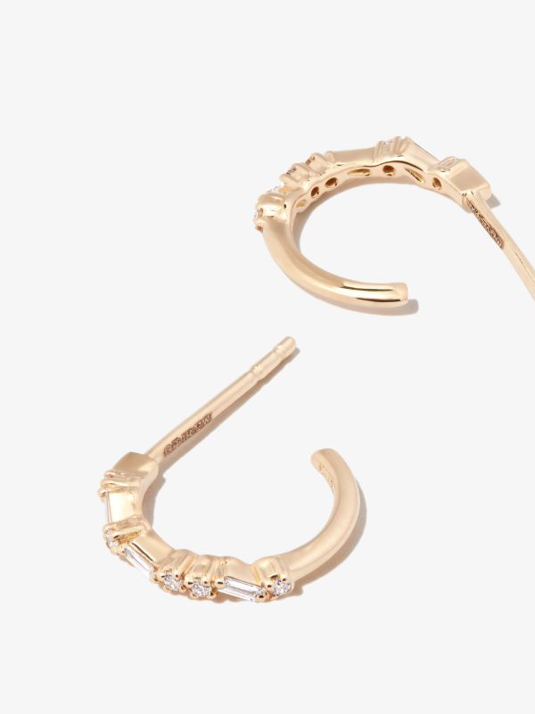 Suzanne Kalan 18K Yellow Gold Classic Hoop Thin Mix Diamond Hoop Earrings | Browns Fine Earrings