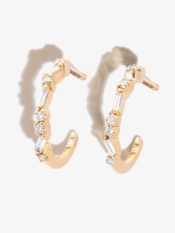 Suzanne Kalan 18K Yellow Gold Classic Hoop Thin Mix diamond hoop earrings | Browns Fine Earrings