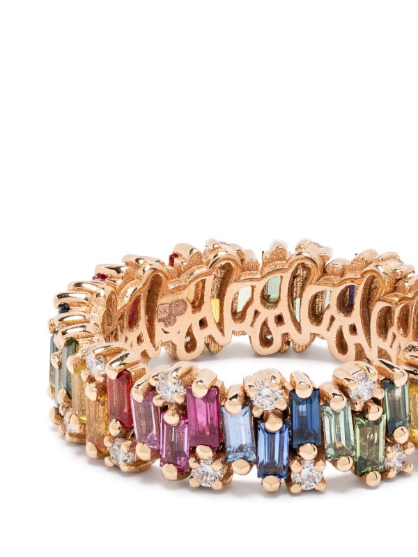Suzanne Kalan 18kt Rose Gold Shimmer Alaia Rainbow Sapphire Eternity Band Ring | Browns Fine Rings
