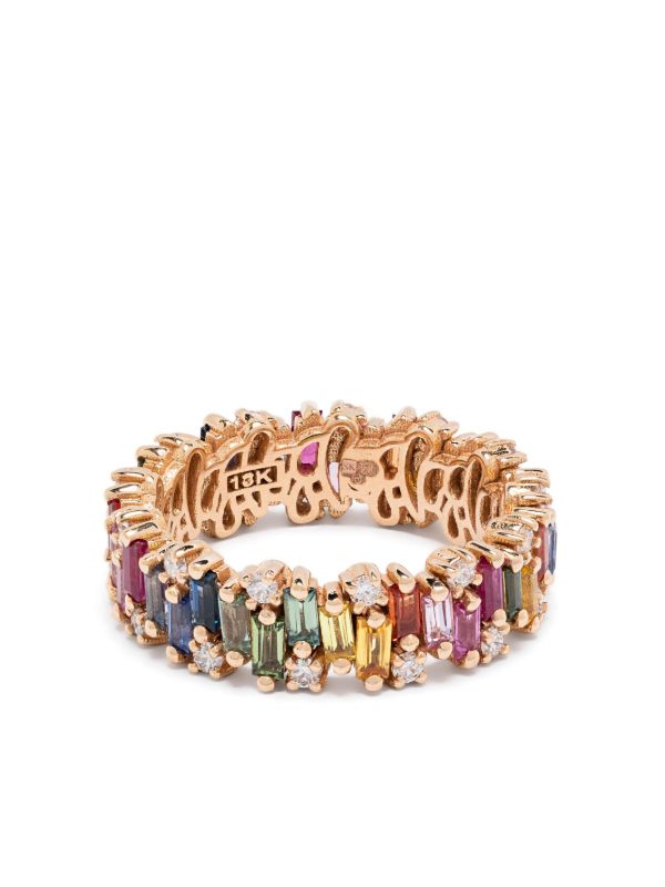 Suzanne Kalan 18kt rose gold Shimmer Alaia Rainbow sapphire eternity band ring | Browns Fine Rings