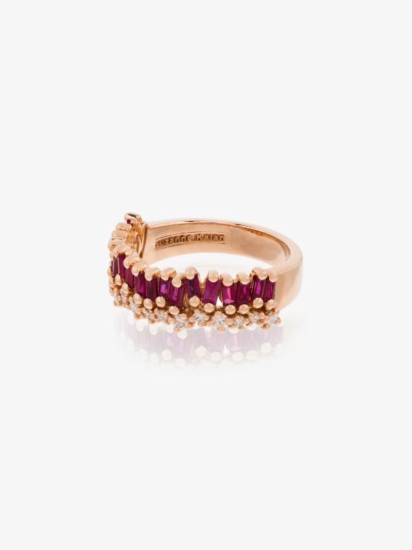 Suzanne Kalan 18kt rose gold Short Slack ruby half band ring | Browns Fine Rings