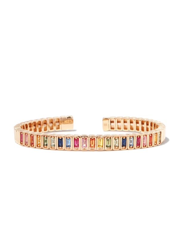 Suzanne Kalan 18kt Yellow Gold Inlay Classic Rainbow Sapphire Bangle | Browns Bracelets