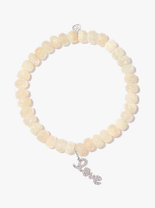 Sydney Evan 14K white gold love script beaded diamond bracelet | Browns Bracelets